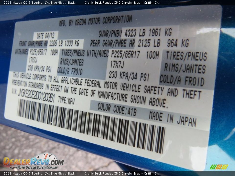 2013 Mazda CX-5 Touring Sky Blue Mica / Black Photo #28