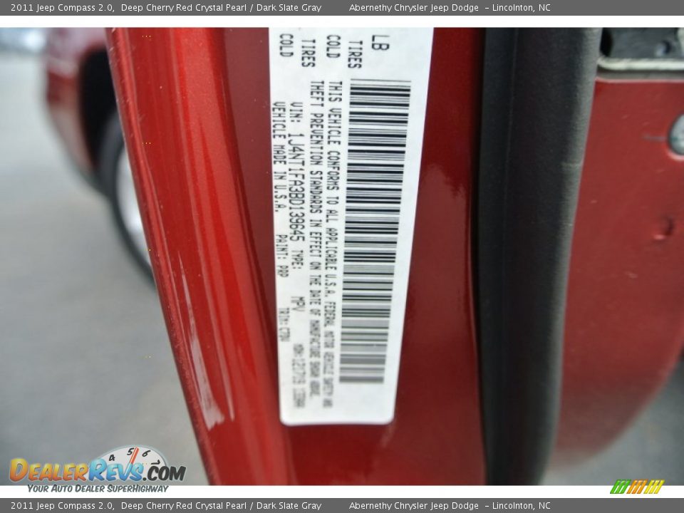 2011 Jeep Compass 2.0 Deep Cherry Red Crystal Pearl / Dark Slate Gray Photo #7