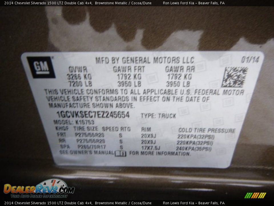 Info Tag of 2014 Chevrolet Silverado 1500 LTZ Double Cab 4x4 Photo #20