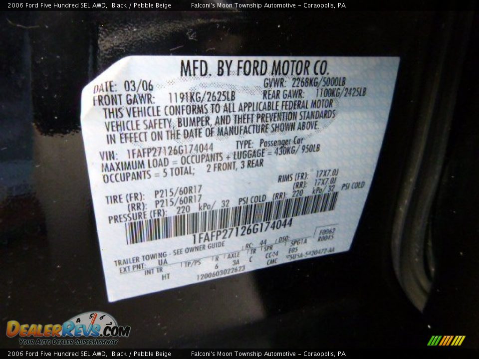 2006 Ford Five Hundred SEL AWD Black / Pebble Beige Photo #24