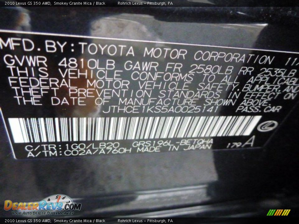 2010 Lexus GS 350 AWD Smokey Granite Mica / Black Photo #25