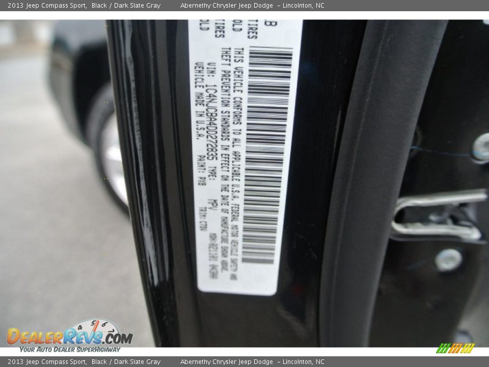 2013 Jeep Compass Sport Black / Dark Slate Gray Photo #7
