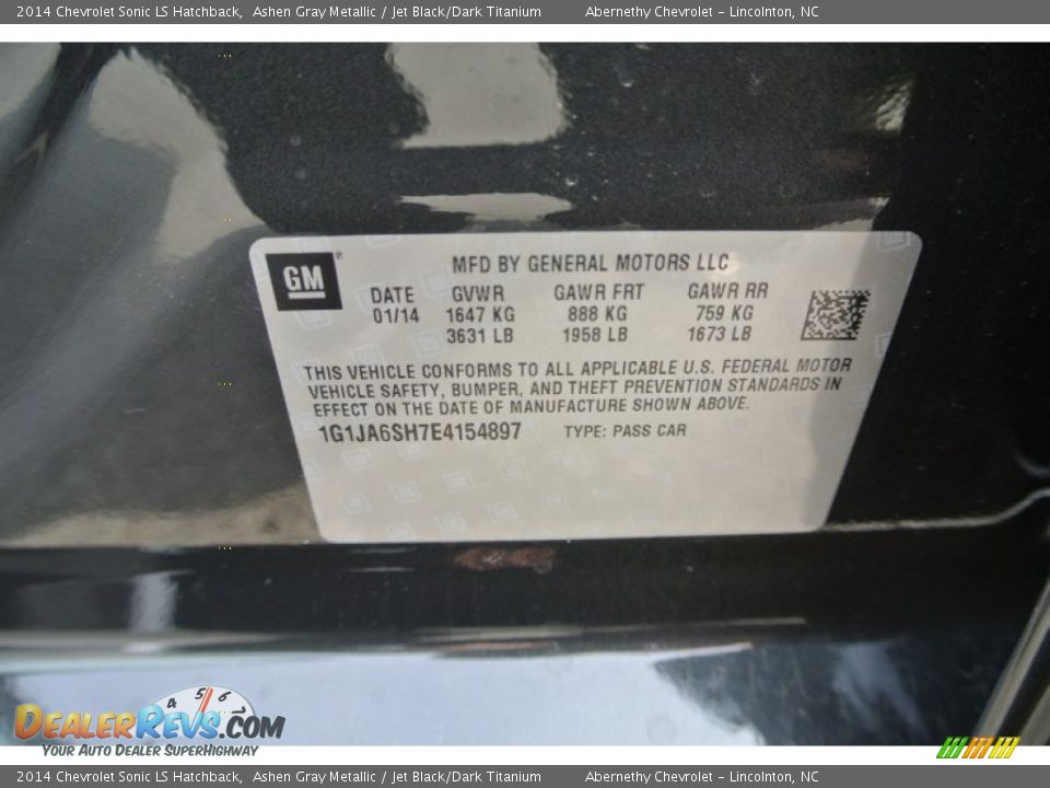 2014 Chevrolet Sonic LS Hatchback Ashen Gray Metallic / Jet Black/Dark Titanium Photo #7
