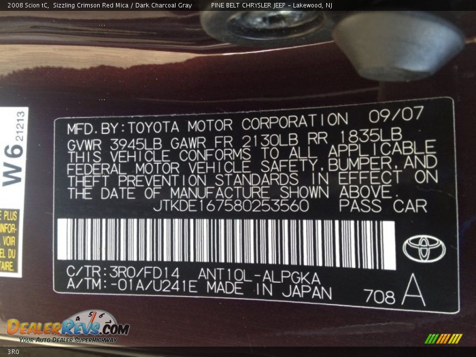 Scion Color Code 3R0 Sizzling Crimson Red Mica