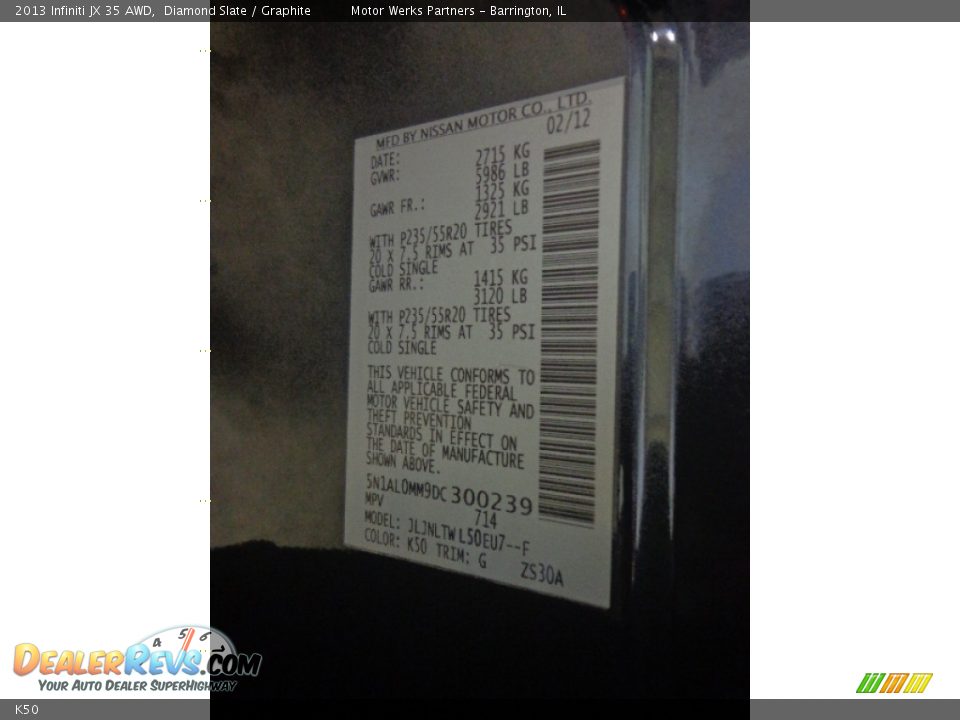 Infiniti Color Code K50 Diamond Slate