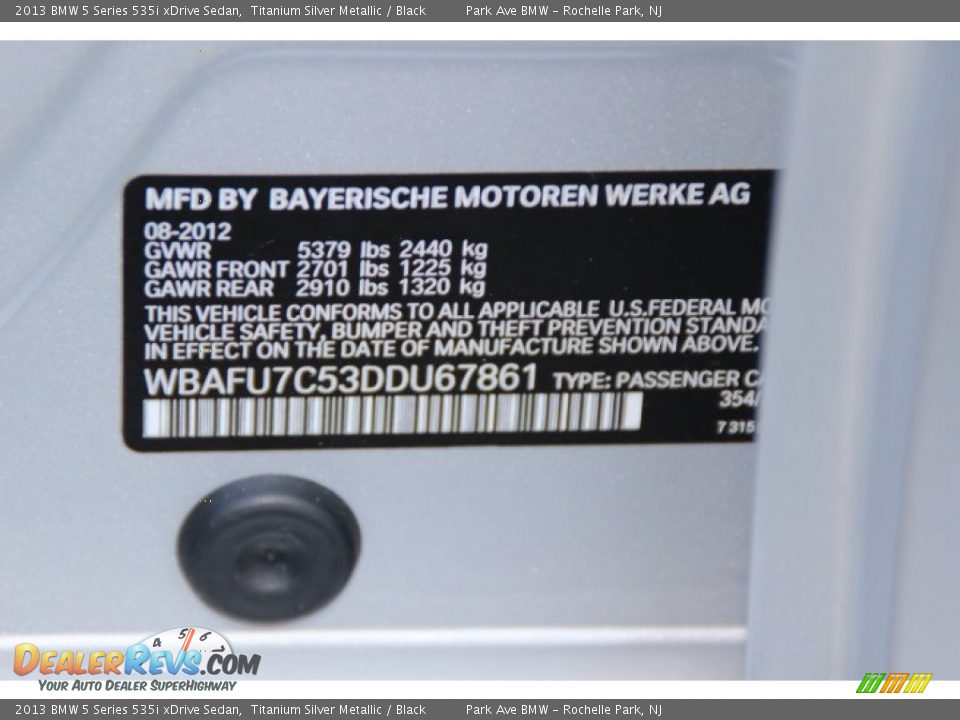 2013 BMW 5 Series 535i xDrive Sedan Titanium Silver Metallic / Black Photo #32