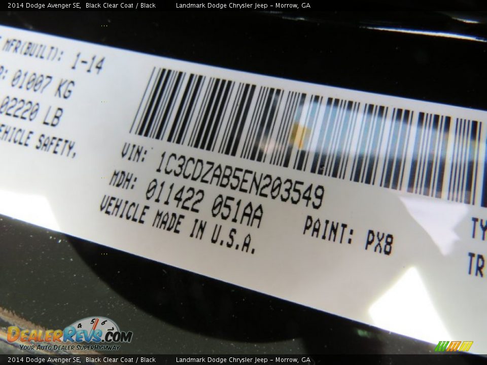 2014 Dodge Avenger SE Black Clear Coat / Black Photo #10