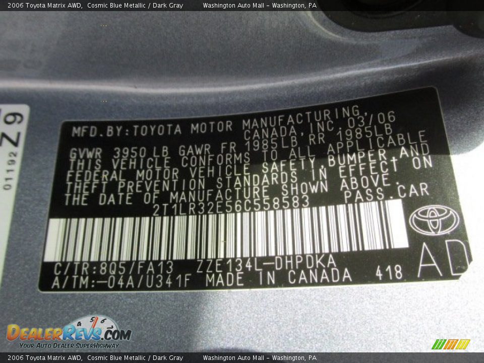 2006 Toyota Matrix AWD Cosmic Blue Metallic / Dark Gray Photo #19