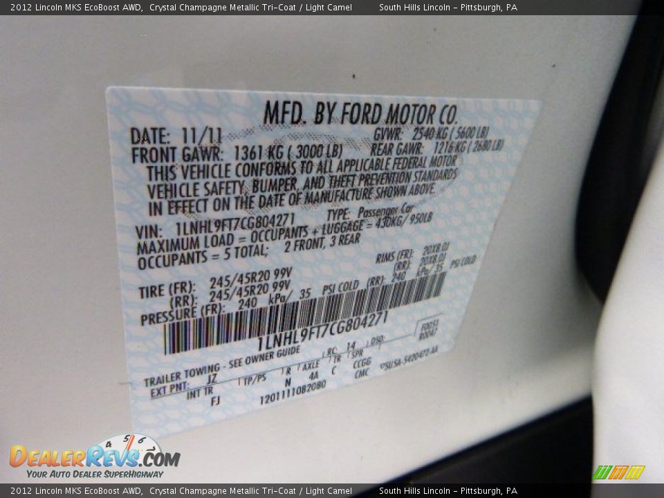 2012 Lincoln MKS EcoBoost AWD Crystal Champagne Metallic Tri-Coat / Light Camel Photo #23