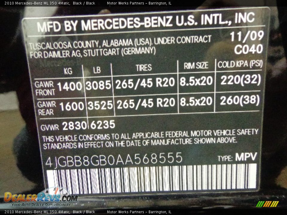 2010 Mercedes-Benz ML 350 4Matic Black / Black Photo #18