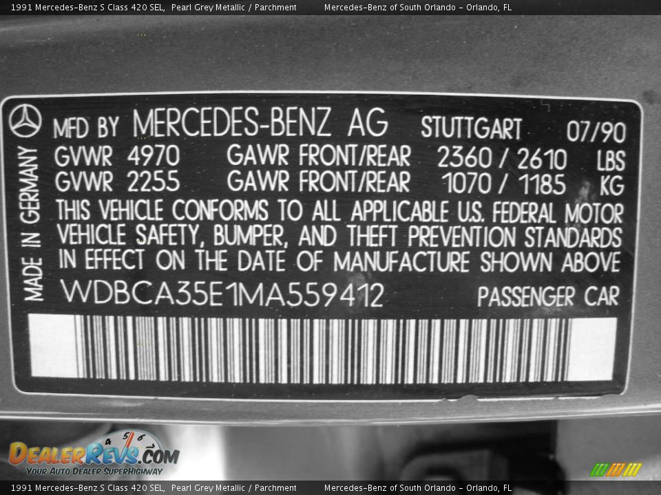 1991 Mercedes-Benz S Class 420 SEL Pearl Grey Metallic / Parchment Photo #25