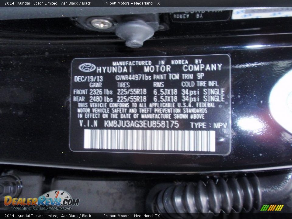 2014 Hyundai Tucson Limited Ash Black / Black Photo #35