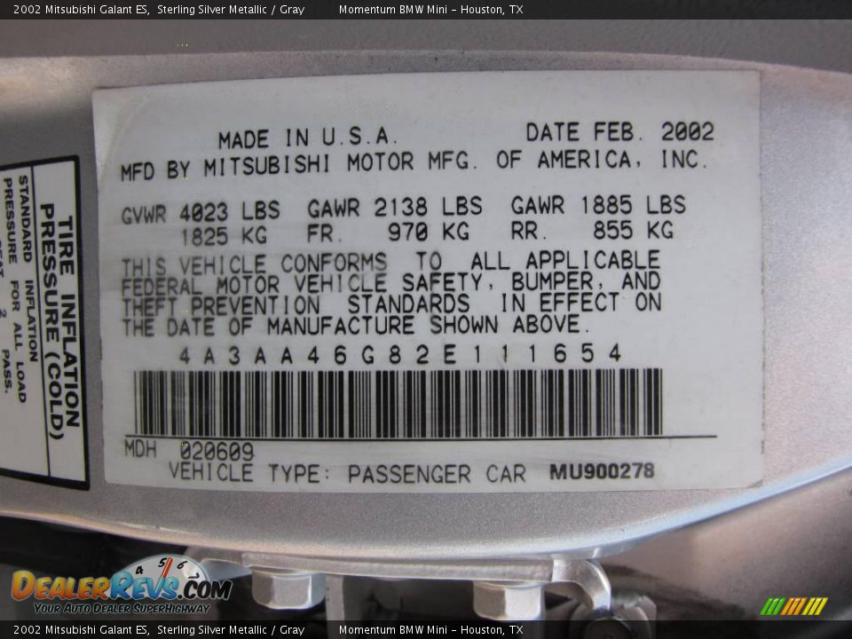 2002 Mitsubishi Galant ES Sterling Silver Metallic / Gray Photo #31