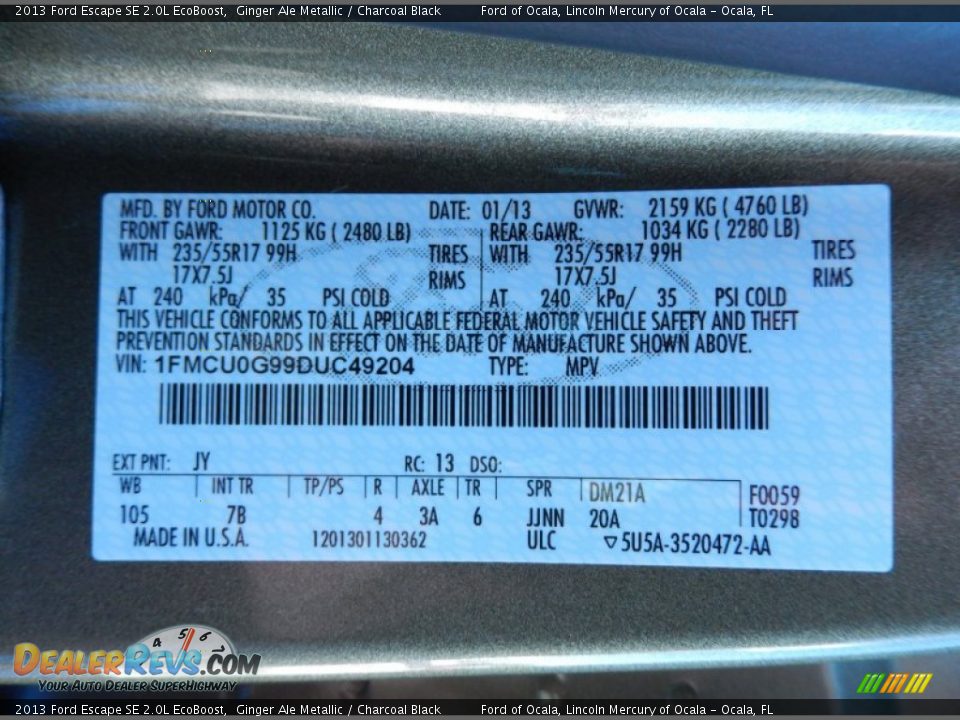 2013 Ford Escape SE 2.0L EcoBoost Ginger Ale Metallic / Charcoal Black Photo #28