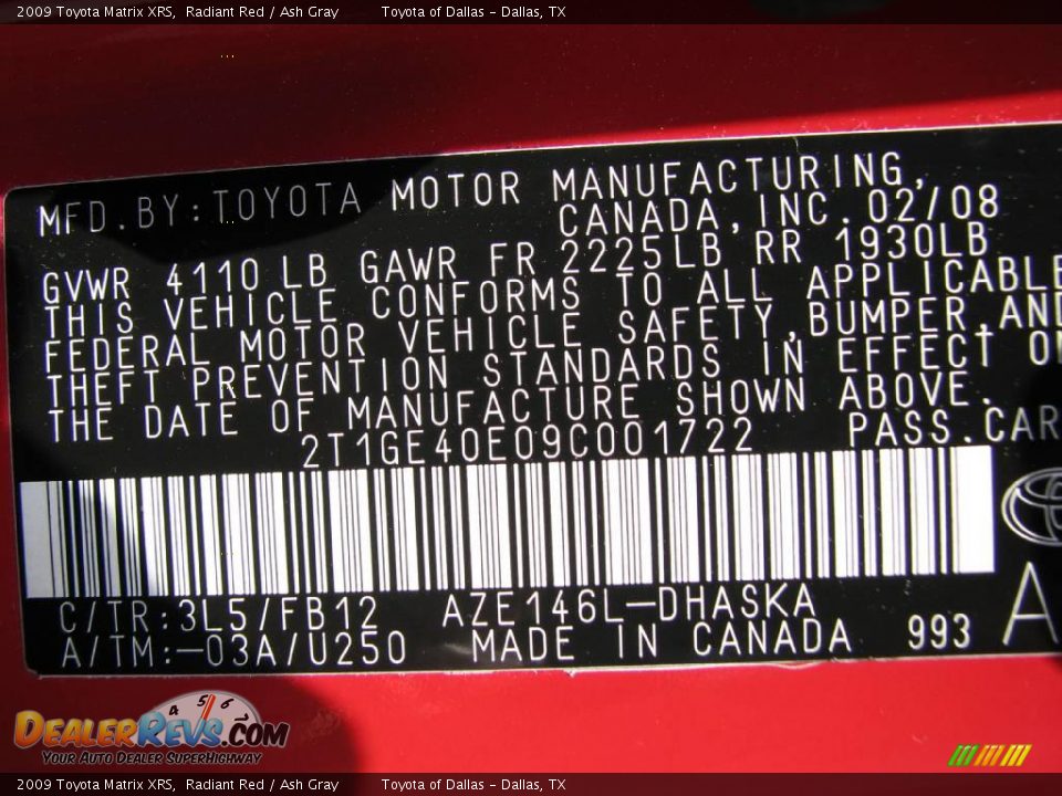 2009 Toyota Matrix XRS Radiant Red / Ash Gray Photo #15