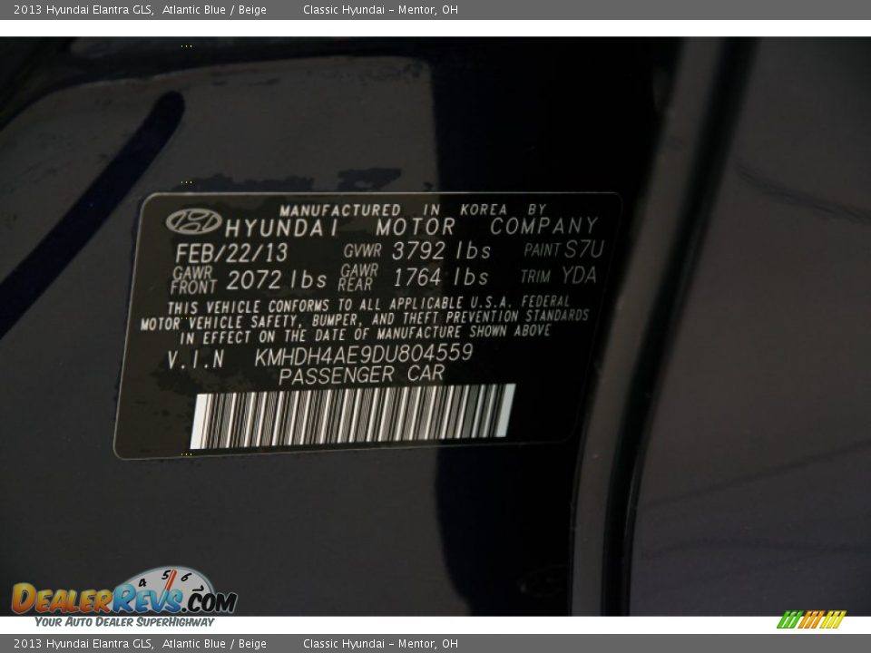 2013 Hyundai Elantra GLS Atlantic Blue / Beige Photo #21