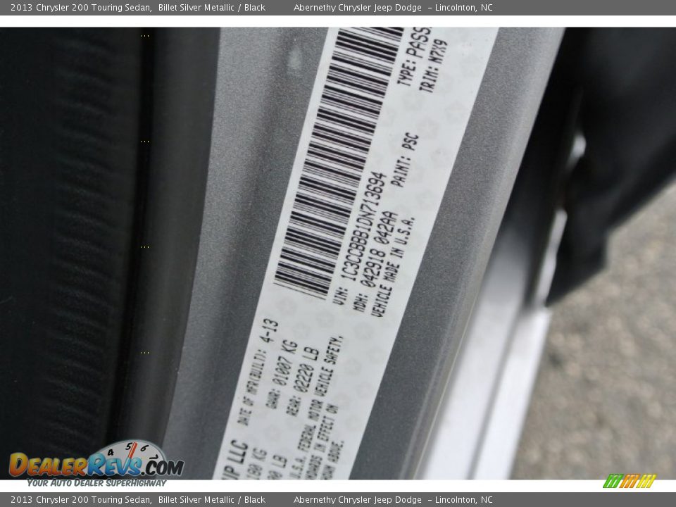 2013 Chrysler 200 Touring Sedan Billet Silver Metallic / Black Photo #7