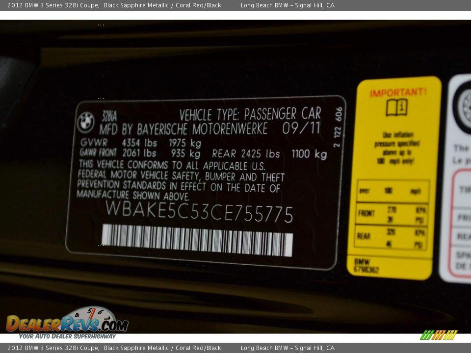 2012 BMW 3 Series 328i Coupe Black Sapphire Metallic / Coral Red/Black Photo #10