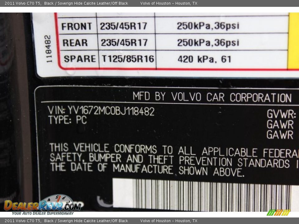 2011 Volvo C70 T5 Black / Soverign Hide Calcite Leather/Off Black Photo #35