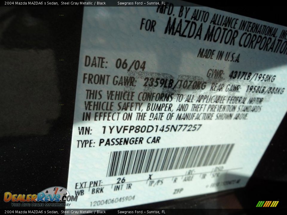 2004 Mazda MAZDA6 s Sedan Steel Gray Metallic / Black Photo #33