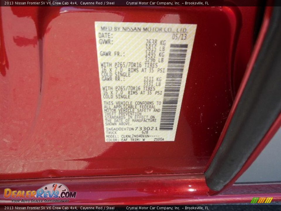 2013 Nissan Frontier SV V6 Crew Cab 4x4 Cayenne Red / Steel Photo #22