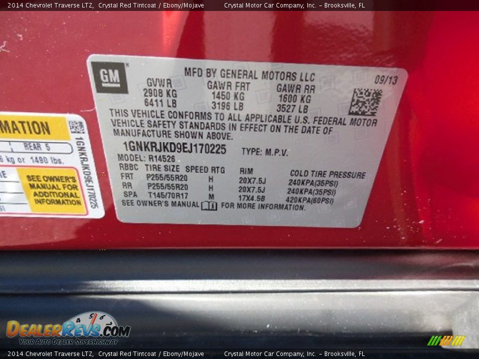 2014 Chevrolet Traverse LTZ Crystal Red Tintcoat / Ebony/Mojave Photo #25