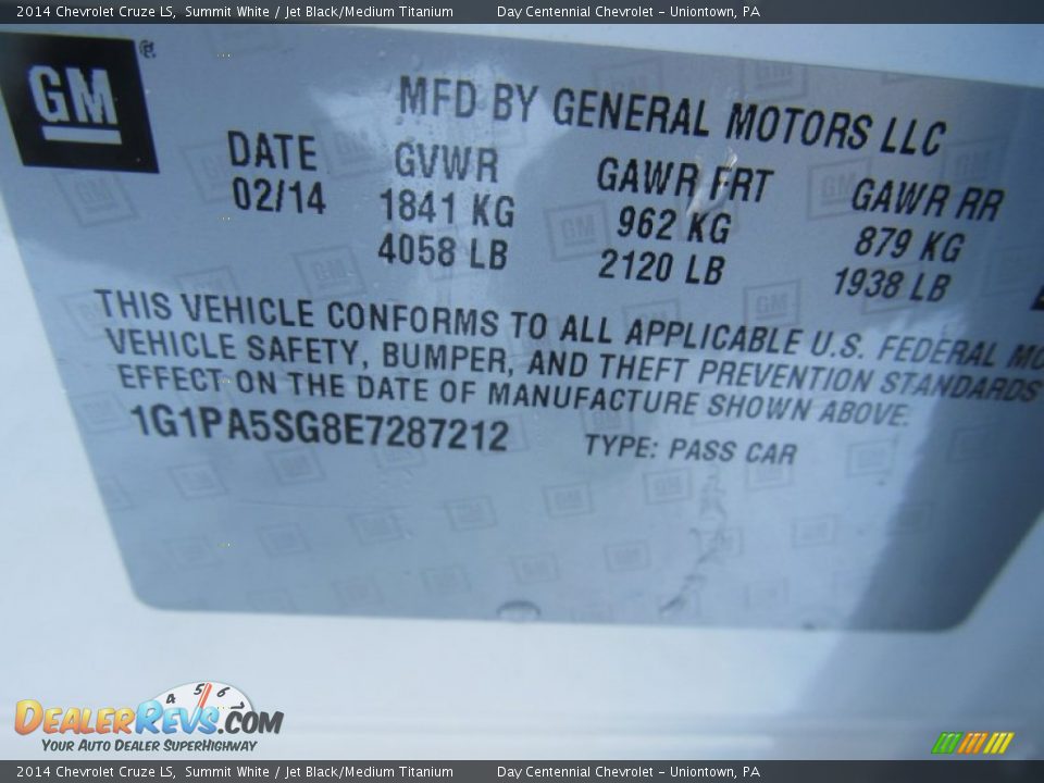 2014 Chevrolet Cruze LS Summit White / Jet Black/Medium Titanium Photo #19