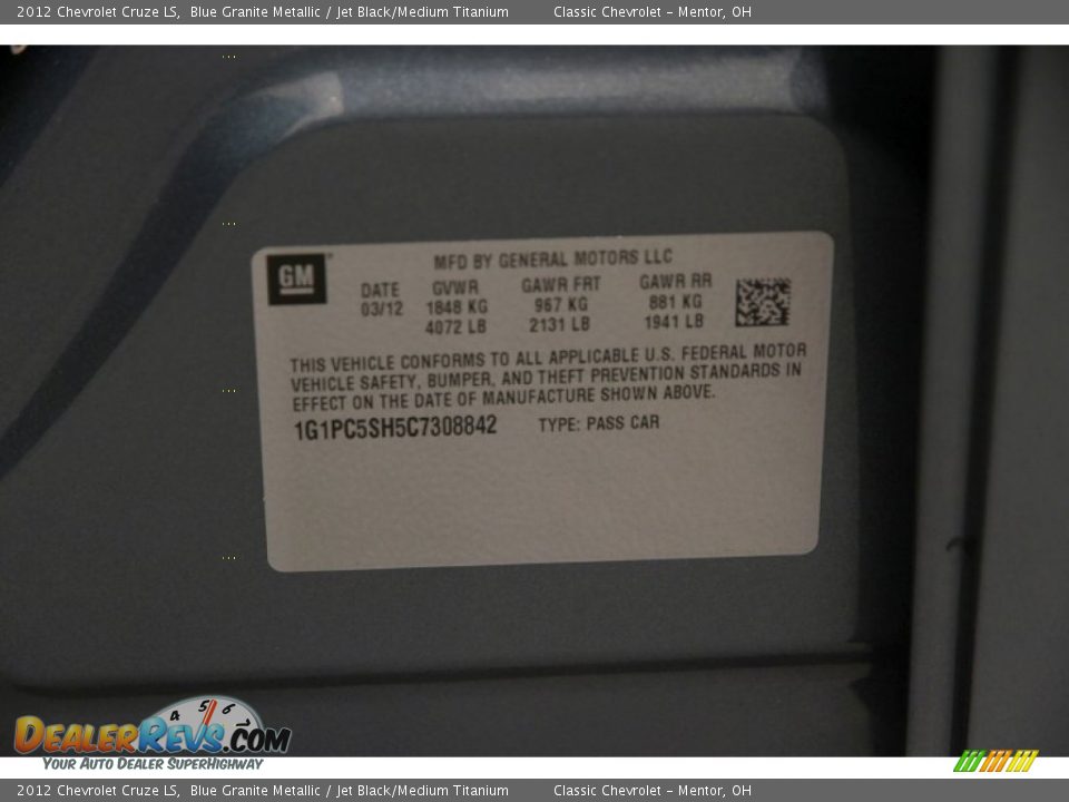 2012 Chevrolet Cruze LS Blue Granite Metallic / Jet Black/Medium Titanium Photo #17