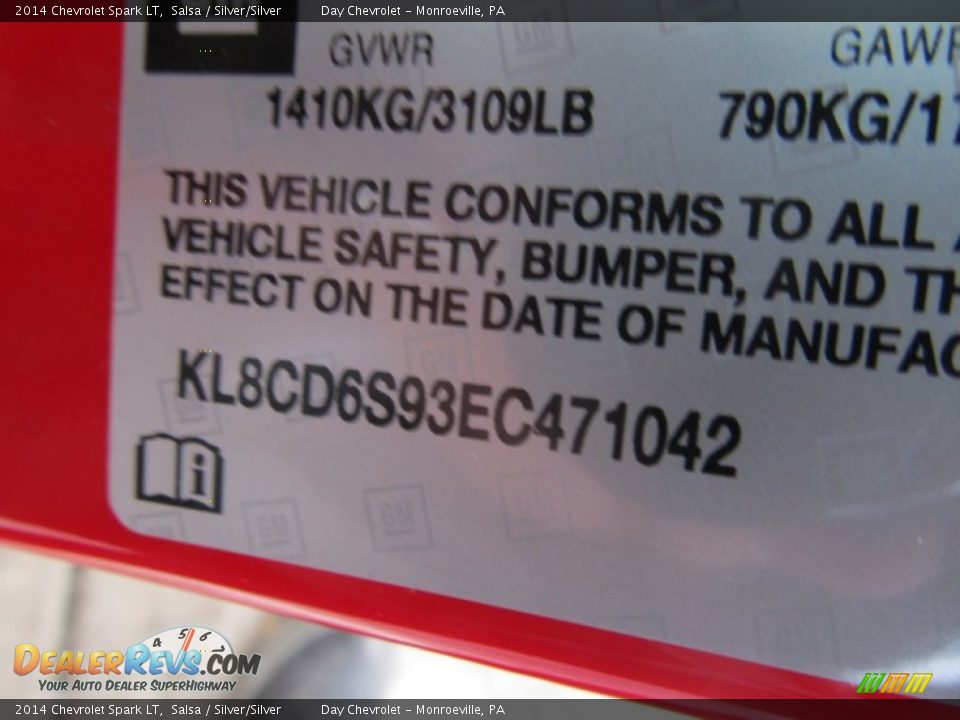 2014 Chevrolet Spark LT Salsa / Silver/Silver Photo #19