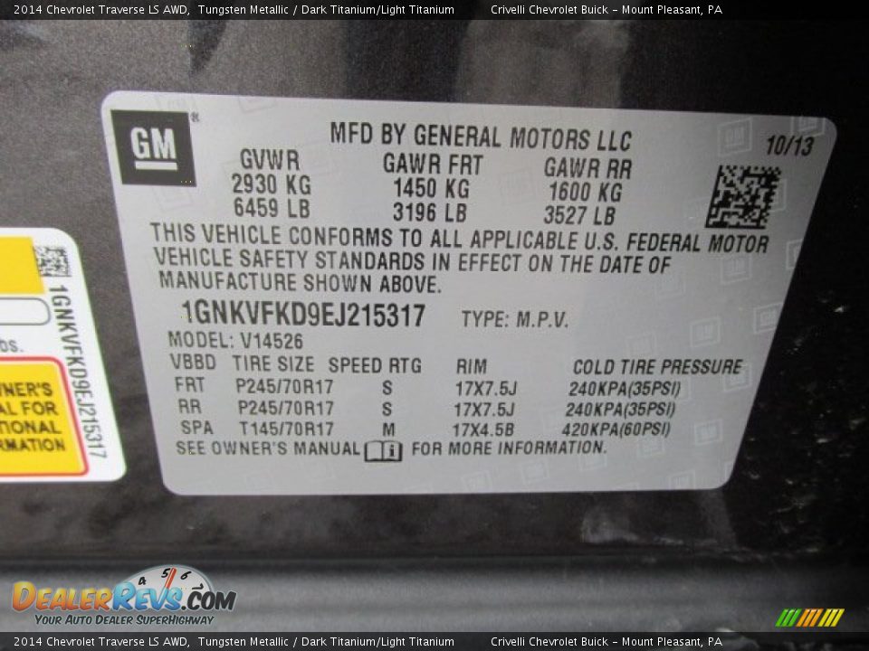 2014 Chevrolet Traverse LS AWD Tungsten Metallic / Dark Titanium/Light Titanium Photo #20