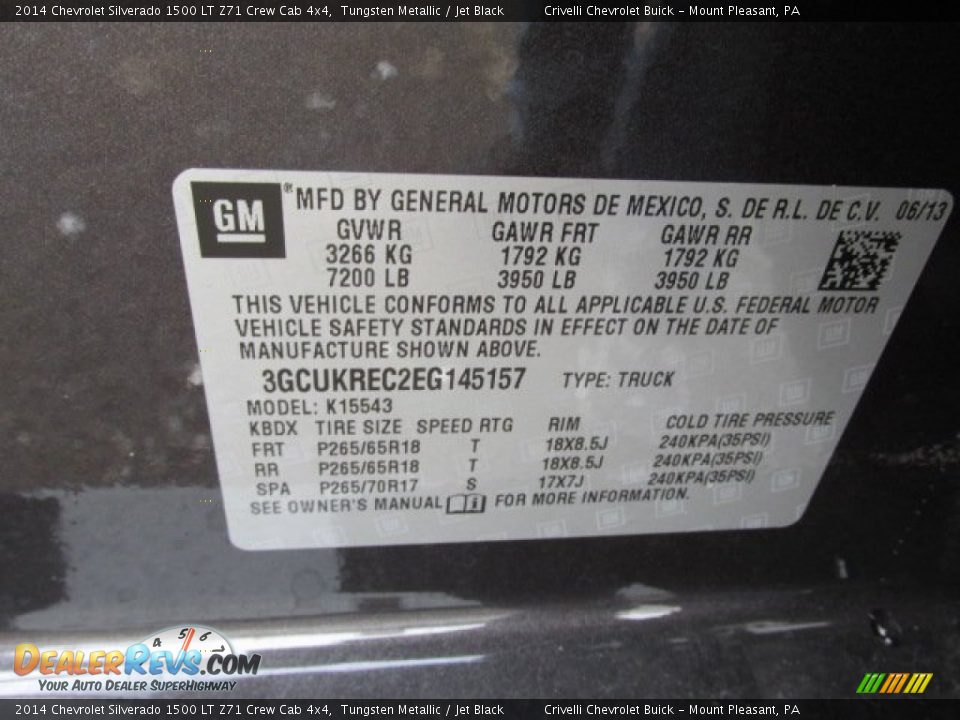2014 Chevrolet Silverado 1500 LT Z71 Crew Cab 4x4 Tungsten Metallic / Jet Black Photo #15