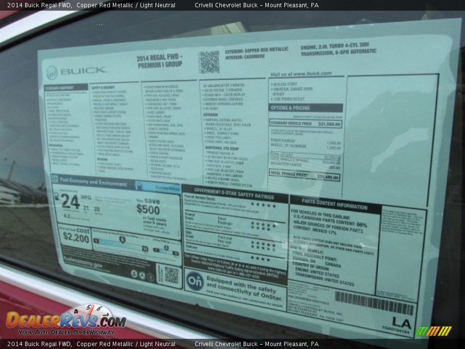 2014 Buick Regal FWD Window Sticker Photo #9