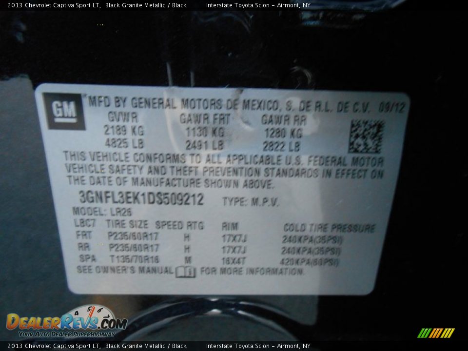 2013 Chevrolet Captiva Sport LT Black Granite Metallic / Black Photo #25