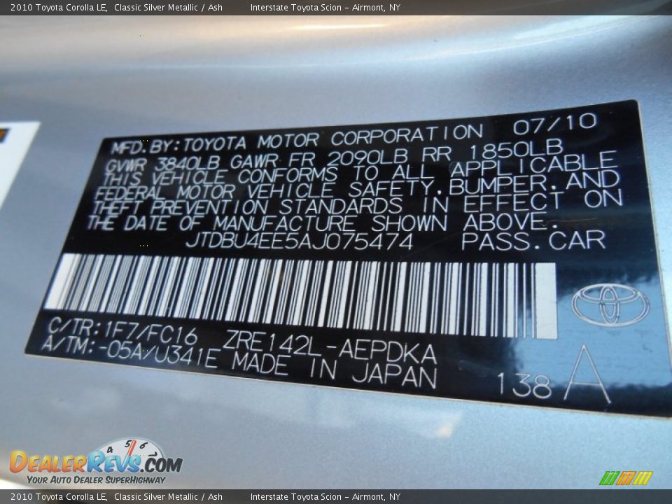 2010 Toyota Corolla LE Classic Silver Metallic / Ash Photo #25