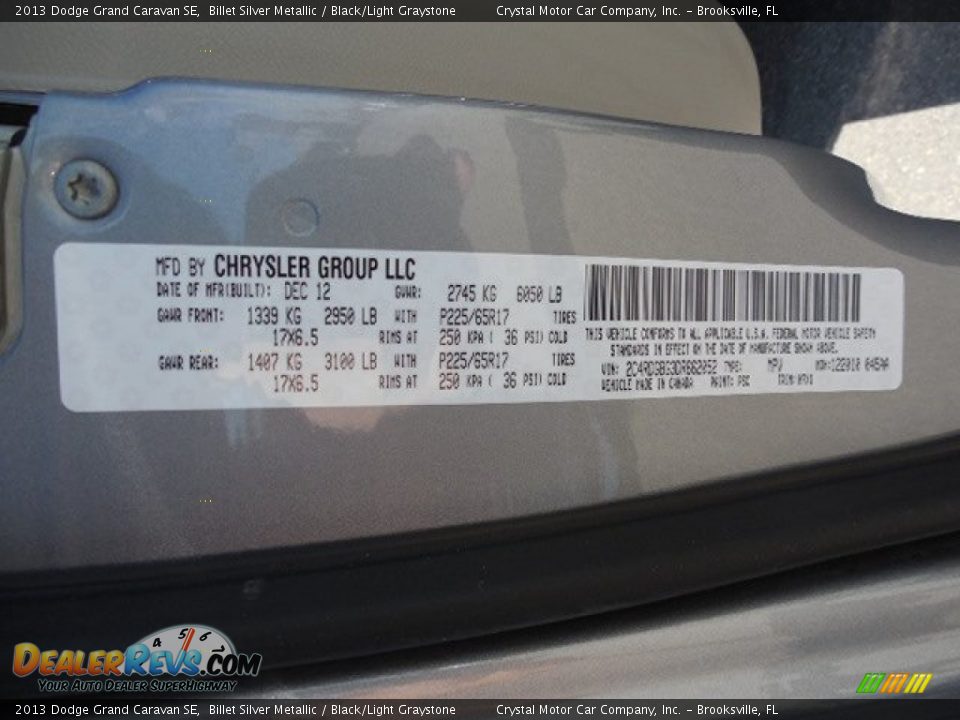 2013 Dodge Grand Caravan SE Billet Silver Metallic / Black/Light Graystone Photo #24