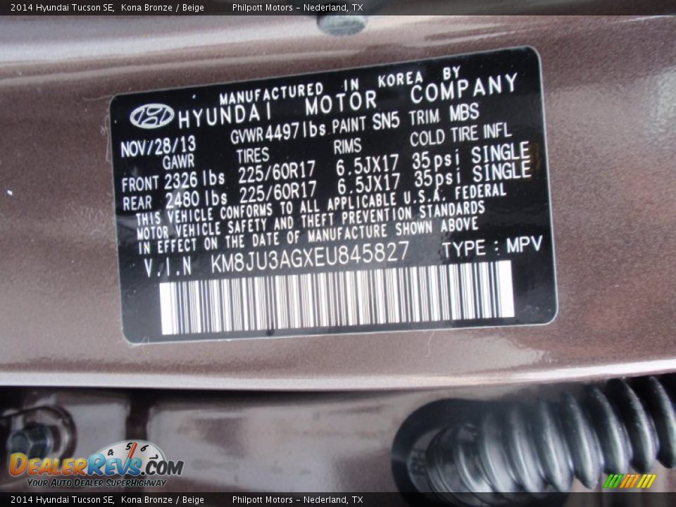 2014 Hyundai Tucson SE Kona Bronze / Beige Photo #33