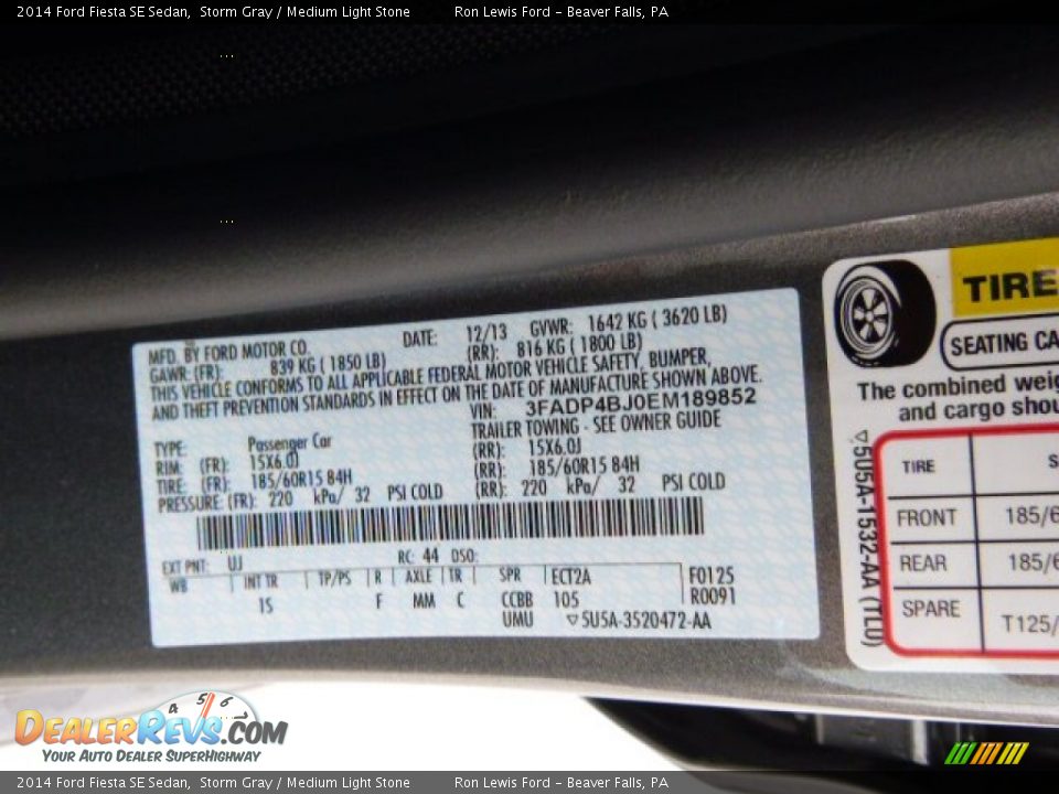 2014 Ford Fiesta SE Sedan Storm Gray / Medium Light Stone Photo #20
