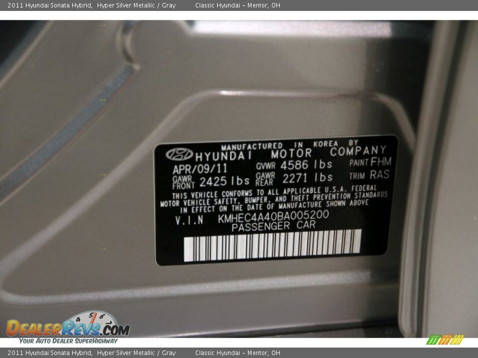 2011 Hyundai Sonata Hybrid Hyper Silver Metallic / Gray Photo #22