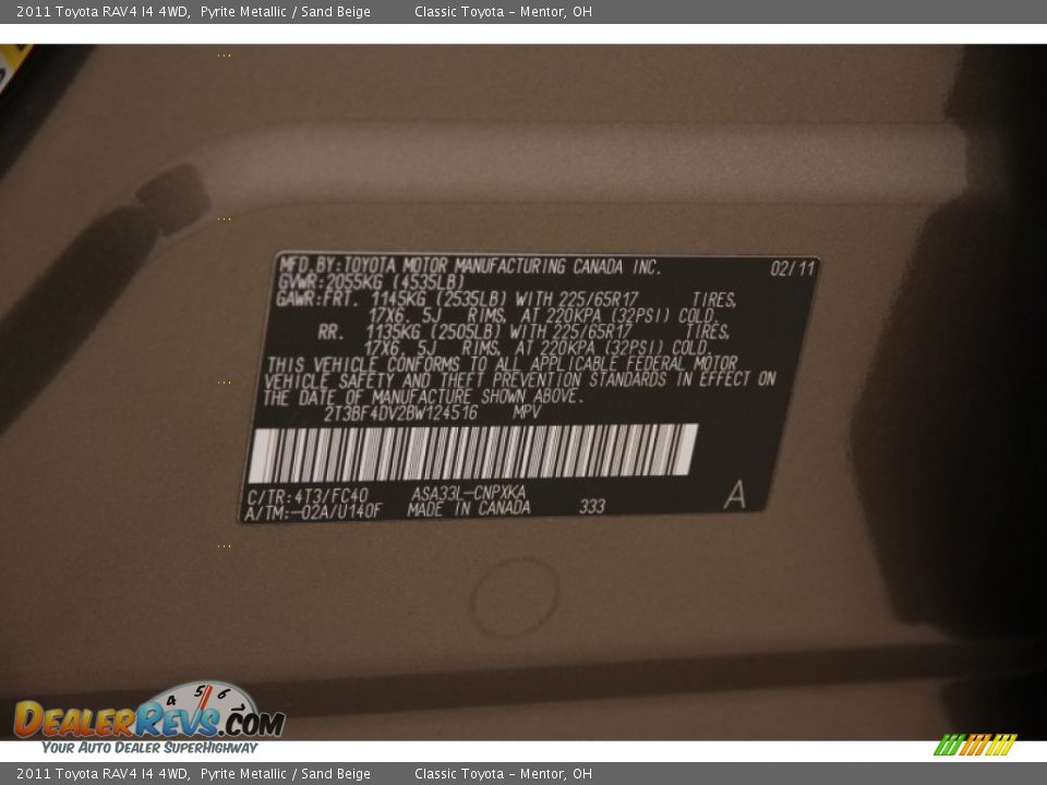 2011 Toyota RAV4 I4 4WD Pyrite Metallic / Sand Beige Photo #19