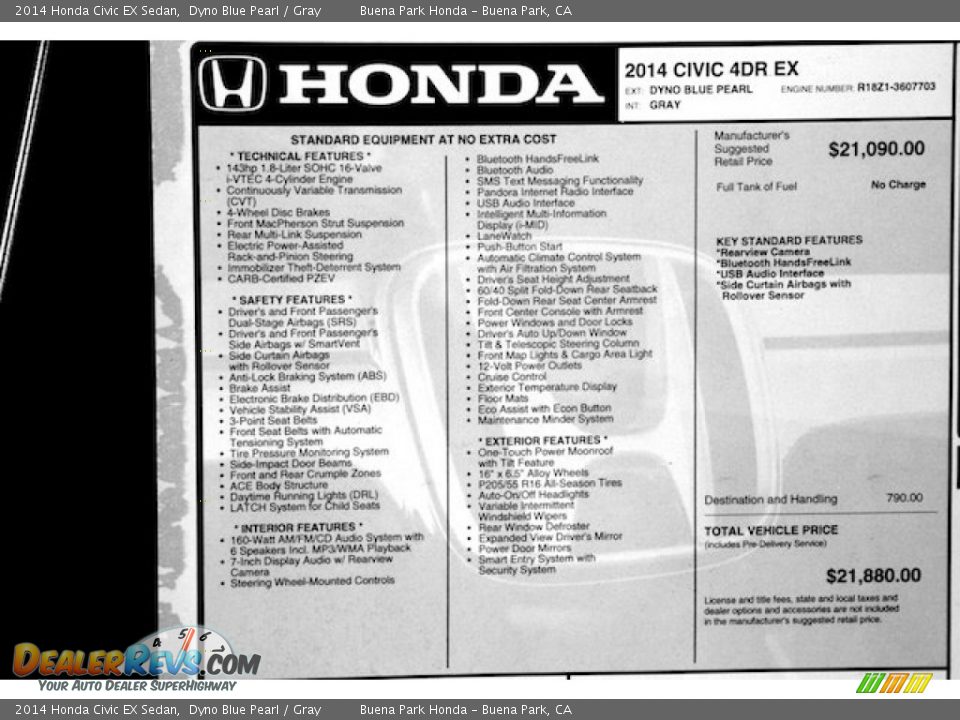 2014 Honda Civic EX Sedan Dyno Blue Pearl / Gray Photo #19