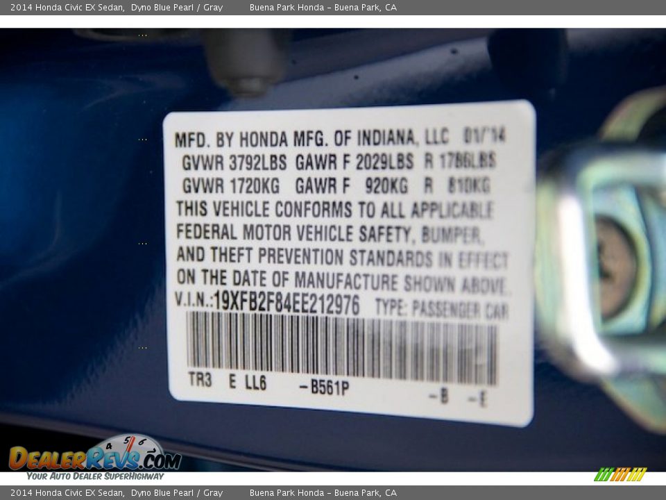 2014 Honda Civic EX Sedan Dyno Blue Pearl / Gray Photo #21