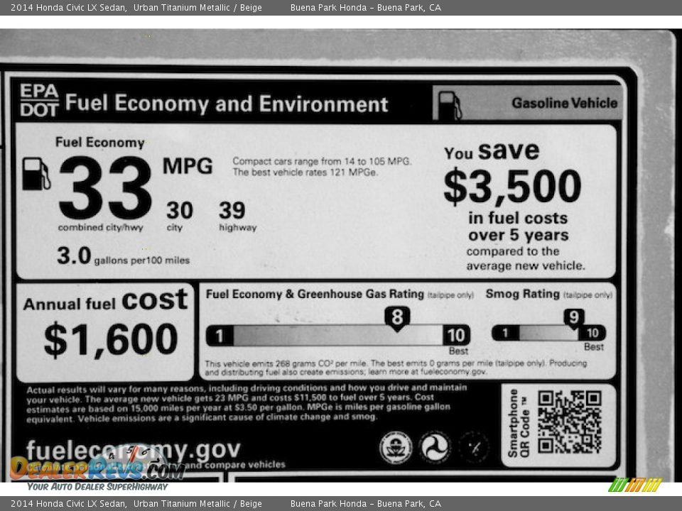 2014 Honda Civic LX Sedan Urban Titanium Metallic / Beige Photo #19