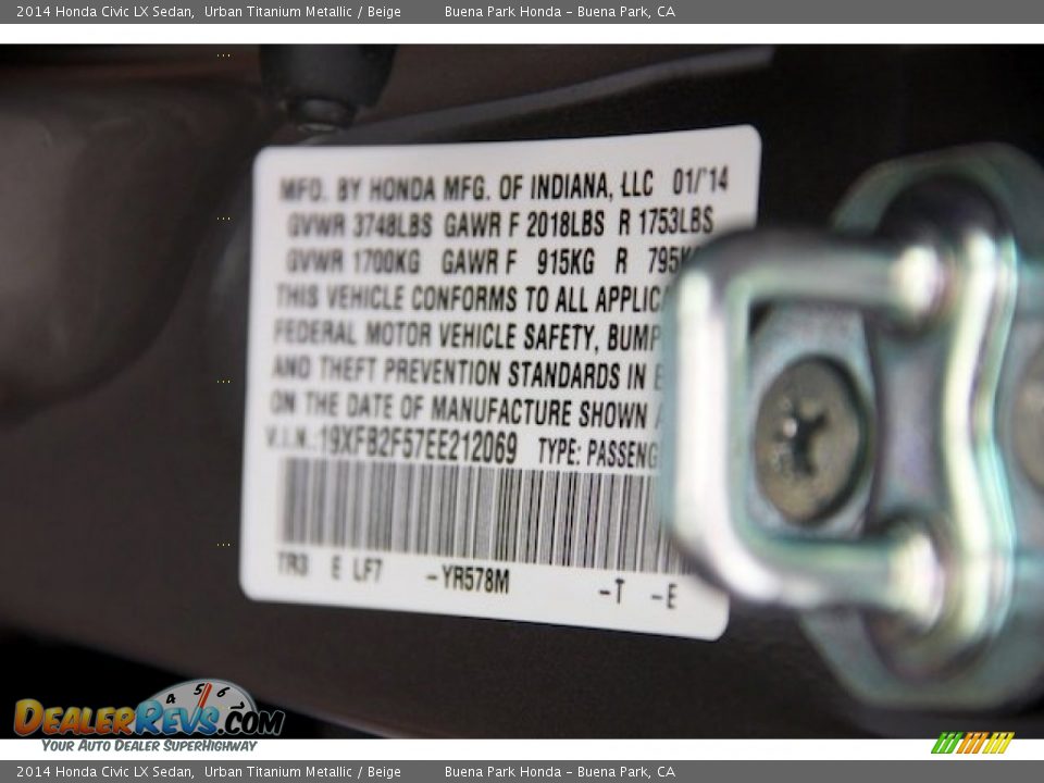 2014 Honda Civic LX Sedan Urban Titanium Metallic / Beige Photo #20