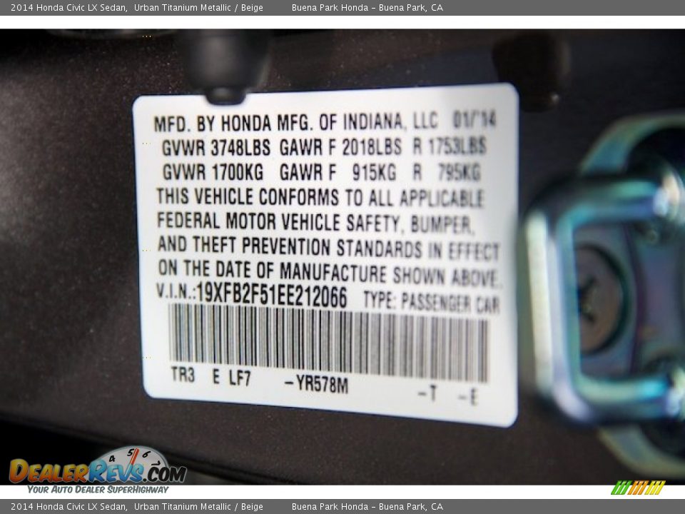 2014 Honda Civic LX Sedan Urban Titanium Metallic / Beige Photo #20