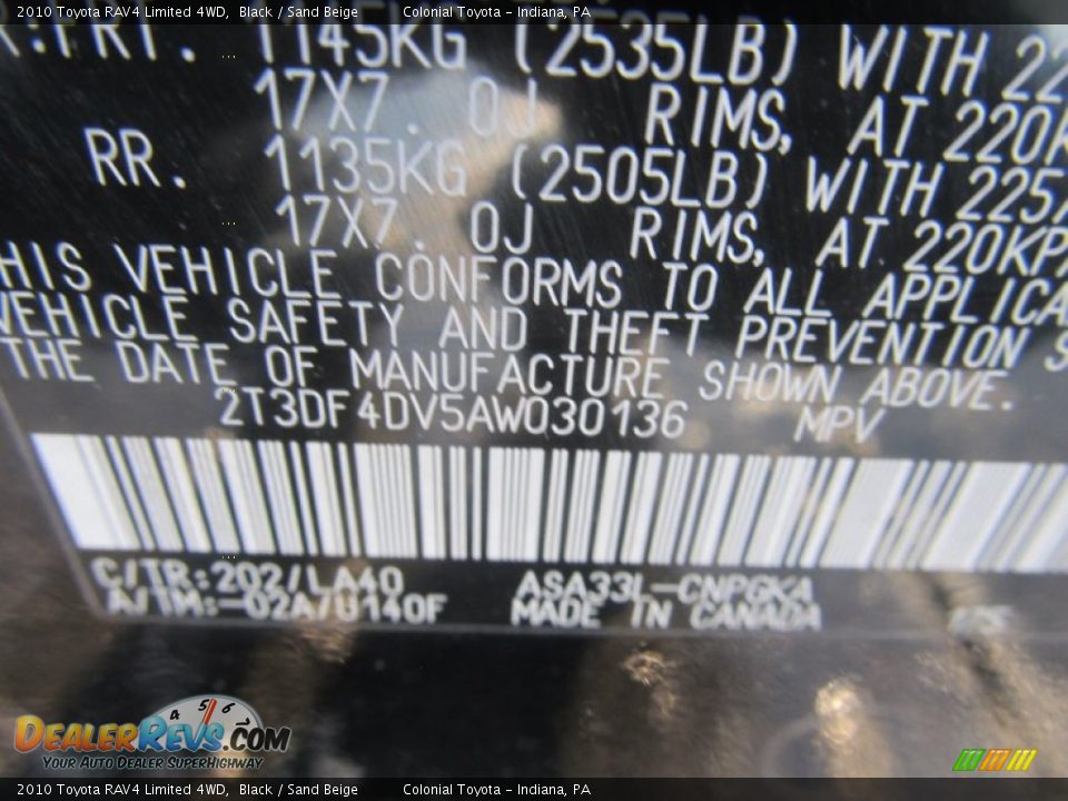 2010 Toyota RAV4 Limited 4WD Black / Sand Beige Photo #19
