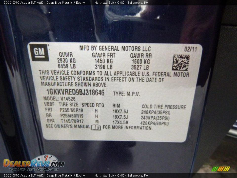 2011 GMC Acadia SLT AWD Deep Blue Metallic / Ebony Photo #20