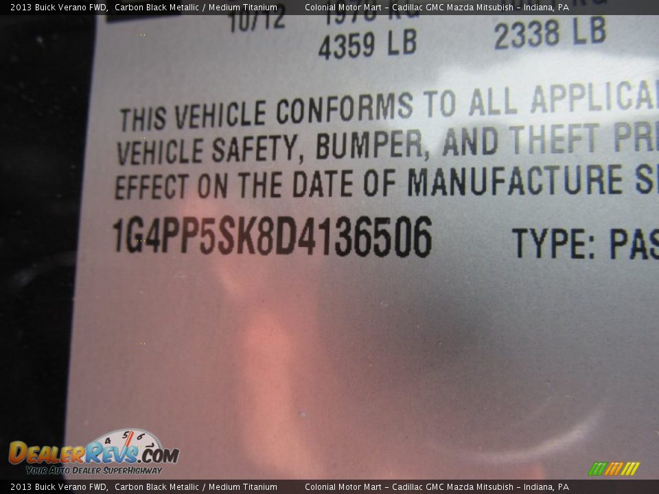 2013 Buick Verano FWD Carbon Black Metallic / Medium Titanium Photo #19