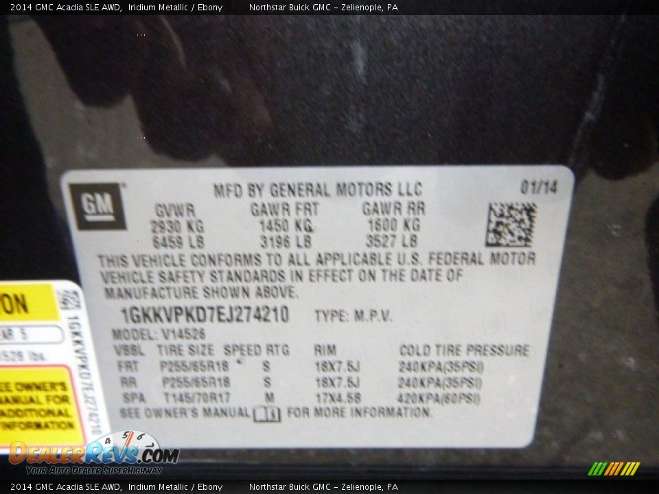 2014 GMC Acadia SLE AWD Iridium Metallic / Ebony Photo #20