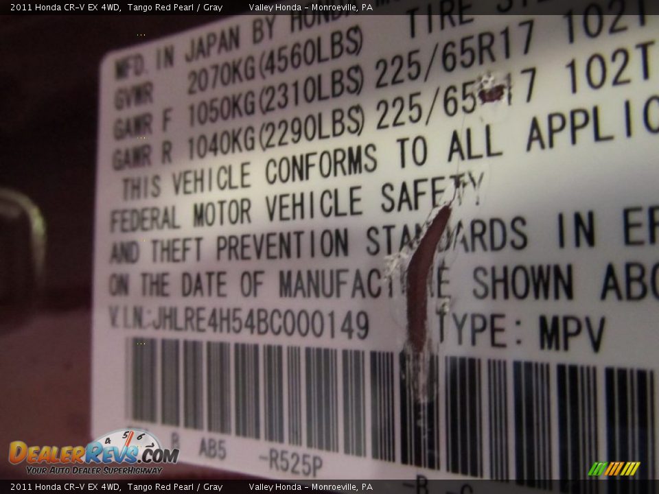 2011 Honda CR-V EX 4WD Tango Red Pearl / Gray Photo #14