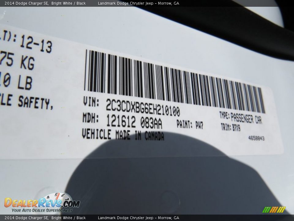 2014 Dodge Charger SE Bright White / Black Photo #10